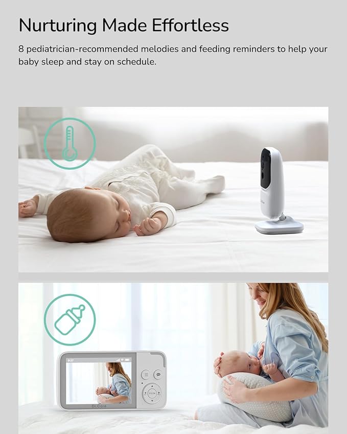 Dr. Care NeoView Video Baby Monitor with 2 Cameras -3.5” Screen, 2-Way Audio, Video Loop Recording, Night Vision, Real-Time/VOX Monitoring, Temp Sensor, Lullabies, No Wi-Fi (Supports Up to 128GB)