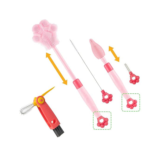 Chemimoso Adjustable Handle Length 10.5-13.8in Water Cup Cleaner Bottle Brush, Silicone Baby Bottle Brush, Pot Brush Cleaner, Pink