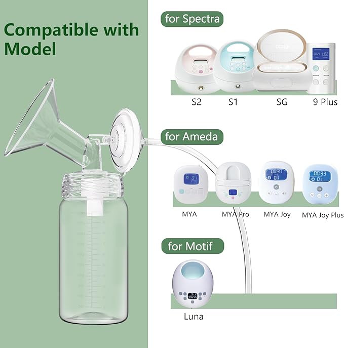 Breastmilk Storage Bottles Collection Bottles, 10oz Wide-Neck Breast Milk Container Compatible for Spectra S1 S2 SG Motif Luna Breast Pumps, Fit for 22oz Breast Milk Cooler & Fridge, 2 Packs
