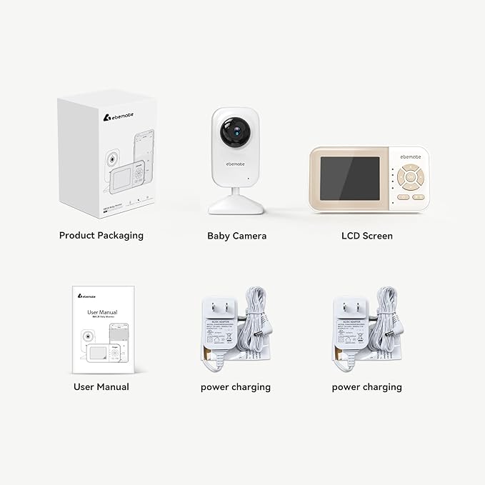 ebemate Video Baby Monitor Camera with 2.8" LCD Screen Video & Audio No Glow Night Vision,2-Way Talk Audio Cam Baby Monitoring 1200FT Range EBE28