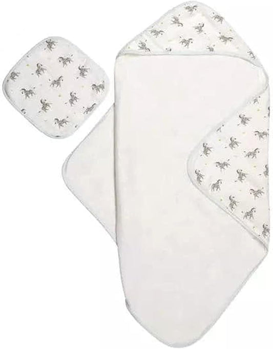Bamboo Viscose Baby Hooded Towel & Washcloth Set for Babies and Toddlers, Soft & Absorbent, 70% Viscose from Bamboo, 30% Cotton Muslin - Imported (Zebra)
