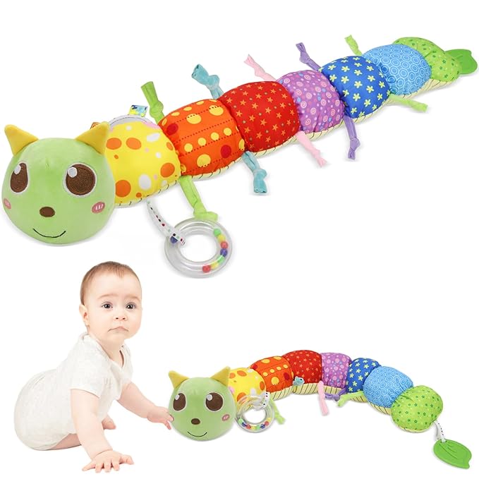 Infant Rattle Socks Toys 0 to 12 Months, Baby Wrist Rattle Foot Finder Socks Set, Birthday Holiday Present for Newborn Boy Girl 0/3/4/6/7/8/9/12/18 Months Kids Toddler (Green Caterpillar)