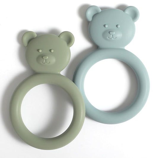 Silicone Baby Teether, Teething Toy Ring for Babies, Easy to Hold Design, BPA Free (Sage + Ether)