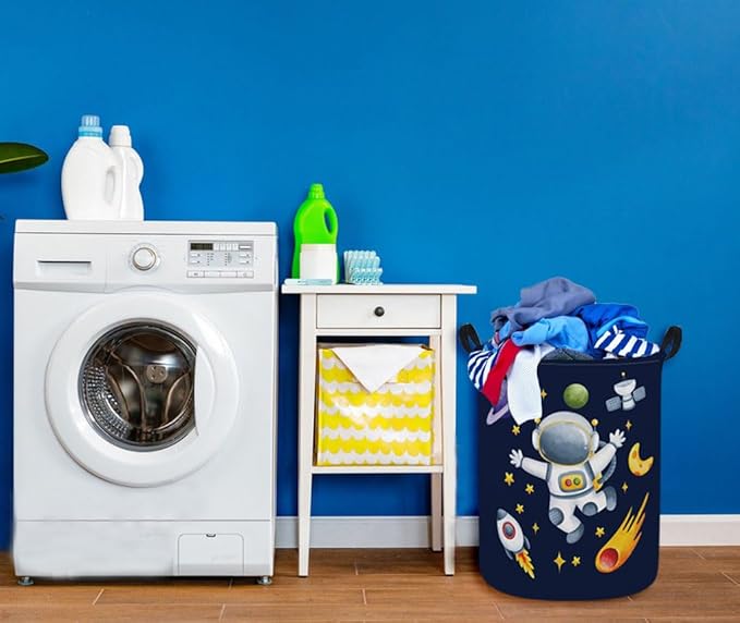 ESSME Kids Laundry Basket,Space Hamper Collapsible Canvas Waterproof Storage Bin for Boys, Nursery Hamper,Gift Baskets,toy bins(Astronaut)