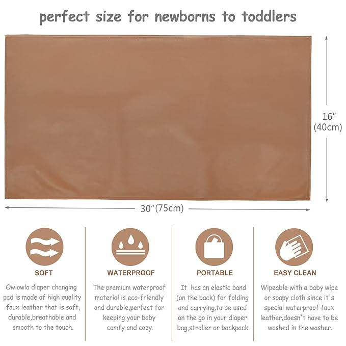 Owlowla Baby Diaper Changing Pad Portable Changing Mat Travel Changing Pad Liner for Baby and Small Toddler(Beige&Brown)