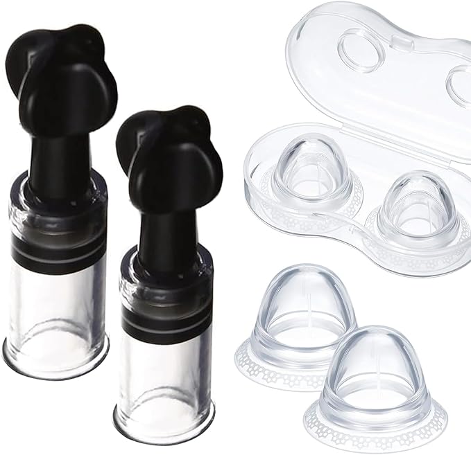 4 Pcs Nipple Corrector for Flat or Inverted Nipples – Reusable Silicone Suction Cups for Breastfeeding Support