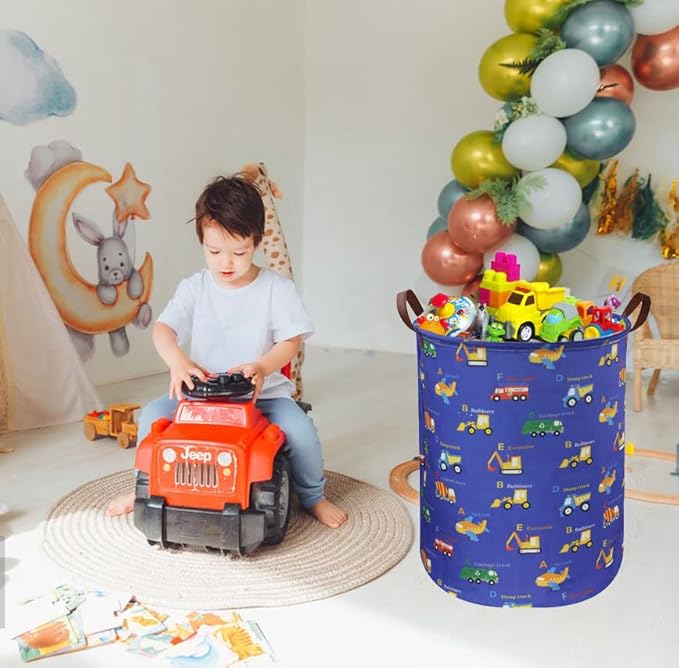 ESSME Kids Laundry Basket,Kids Hamper Collapsible Canvas Car Storage Bin for Boys Room Decor, Nursery Hamper,Gift Baskets,Toys，Home Organizer(Vehicles)