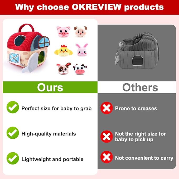 Easter Baby Toys 6–12 Months, Montessori Sensory Farm Barn with Plush Animals, Rattles, Crinkle Paper & Mirror – First Birthday Gift, Easter Basket Stuffer for Babies