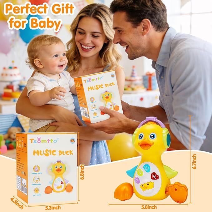 Tsomtto Baby Musical Light Up Duck Toy, Baby Toys 0-3-6-9-12 Months Dancing Crawling Tummy Time Toys, Newborn Infant Learning Toy Gifts for 0 3 4 5 6 7 8 Month Old Baby Boys Girls