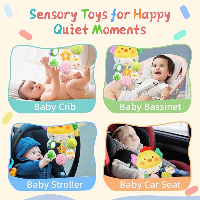 Stroller Toys for Babies 6-12 Months, Car Seat Toys for Babies 0-6 Months Boys Girls, Rattle Mirror Crib Carseat Hanging Toy for 3-6 Month, Newborn Gifts for Baby