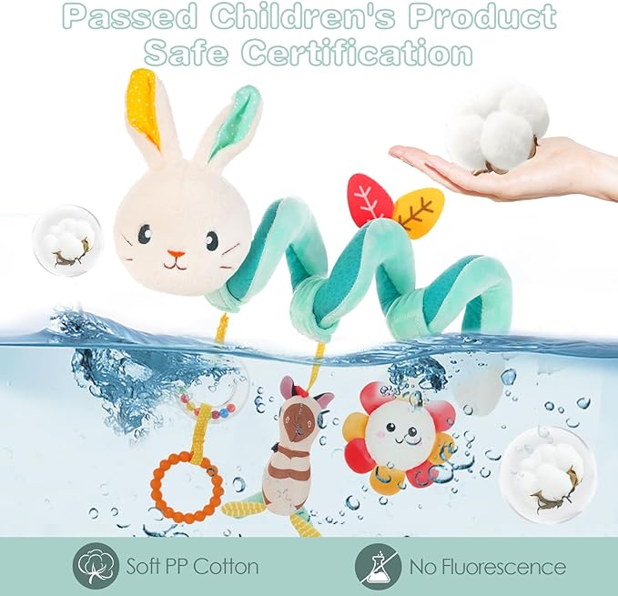 FATI Car Seat Toys for Babies 0-6 Months, Stroller & Crib Toys with Squeaker Rattles - Ideal Gifts