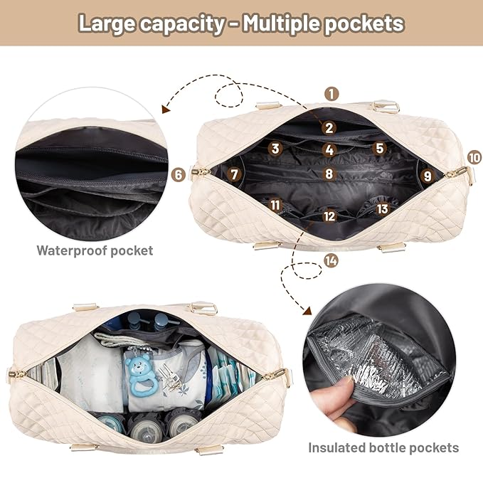 LOVEVOOK Diaper Bag Tote with Pacifier Case and Changing Pad, Large Capacity Mommy Bag for Hospital and Weekender Travel, Functional Baby Bag Newborn Baby Essential