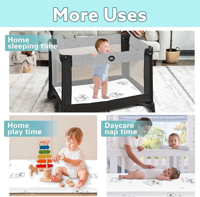 WEVFGHI Pack and Play Mattress, 38x26 Pack n Play Mattresses with Removable Washable Cover, Non-Slip & Breathable Memory Foam Playpen Mattress for Baby Toddler