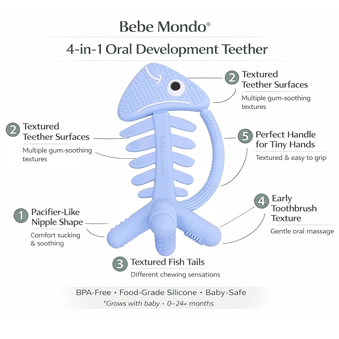 3 in 1 Infant Toys, Baby Teething Toys 3–6 6–12 Months, Teethers for Babies 0–3–6–12 Months for Teething Relief, Baby Gift, Baby Teether Toys,Silicone Sensory Toys,USA Patent Pending,Fish (Baby Blue)