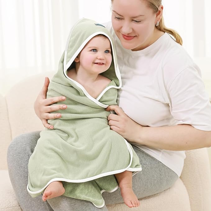 GRSSDER Baby Hooded Towel 2 Pack for Newborn, Super Soft Bath Towels with Original Designs, Ultra Absorbent Knit Terry, Large Toddler Towels with Hood for Boys Girls, Shower Gifts for Infant,34"x 34"