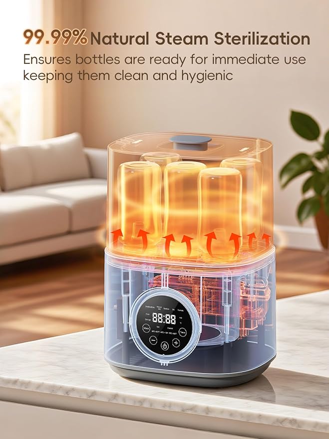Bottle Sterilizer and Dryer, Felizbebe Large Capacity Steam Baby Bottle Sterilizer, Esterilizador de Biberones, Sterilizer for Bottles, Pacifiers, Pump Parts, Touch Screen & Auto-Off