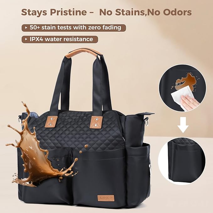 Lekebaby Diaper Bag Tote - 17 Pockets Large Travel Diaper Waterproof Tote with Portable Changing Pad, Mom Crossbody Hospital Bag for Labor Delivery, Baby Essentials for Newborn Gifts, Black