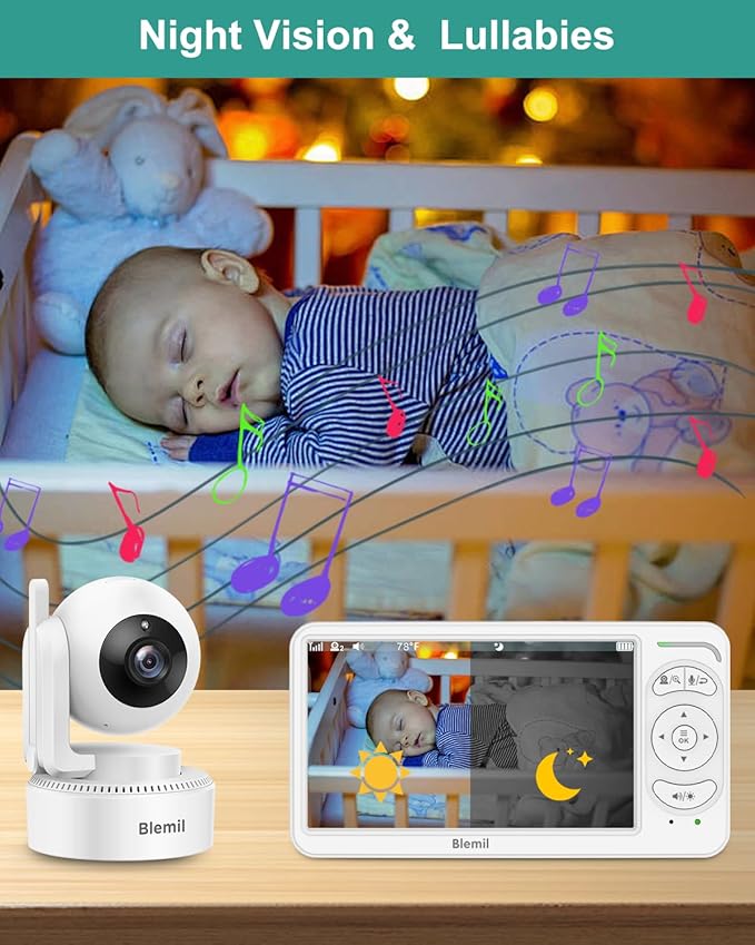 Blemil 6" Baby Monitor with 2 Cameras 4000mAh Battery Upgrade Split Screen Video Baby Monitor No WiFi Remote Pan-Tilt-Zoom Auto-Night Vision 150 Languages ECO Mode 2-Way Talk 1000FT (Ideal Condition)