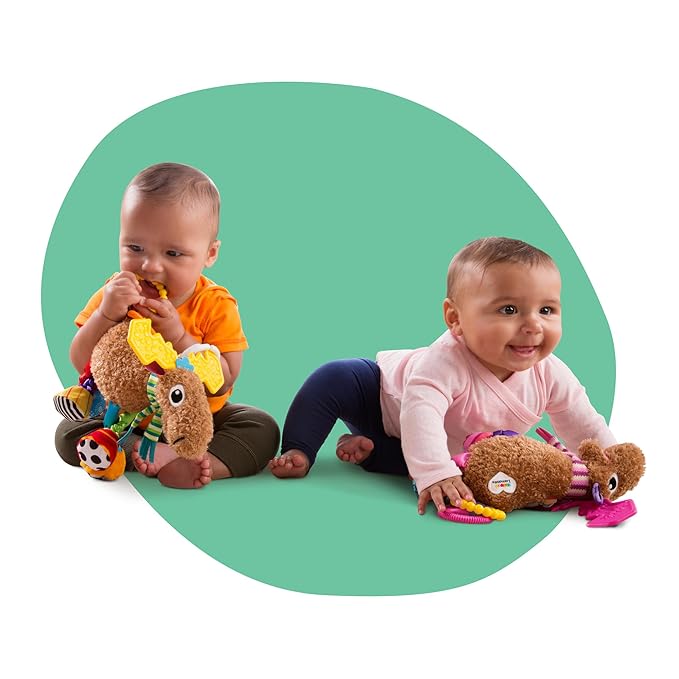 Lamaze Clip On Car Seat and Stroller Toy - Muffin the Moose - Crinkle Sensory Toys for Babies on the Go - High Contrast Travel Toys for Infants - Ages 0 Months and Up