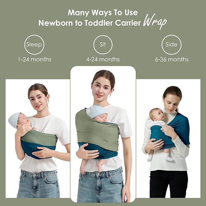 Baby Wrap Carrier, Lightweight Baby Wearing Wraps for Newborn and Infant, Soft Swaddle Holder Carrier, Cozy Baby Sling 7-35 lbs Blue+Green