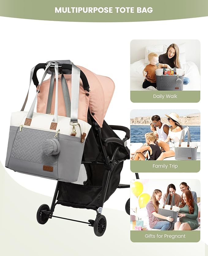 LOVEVOOK Diaper Bag Tote, Large Baby Diaper Bag Waterproof Travel Diaper Tote with Changing Pad