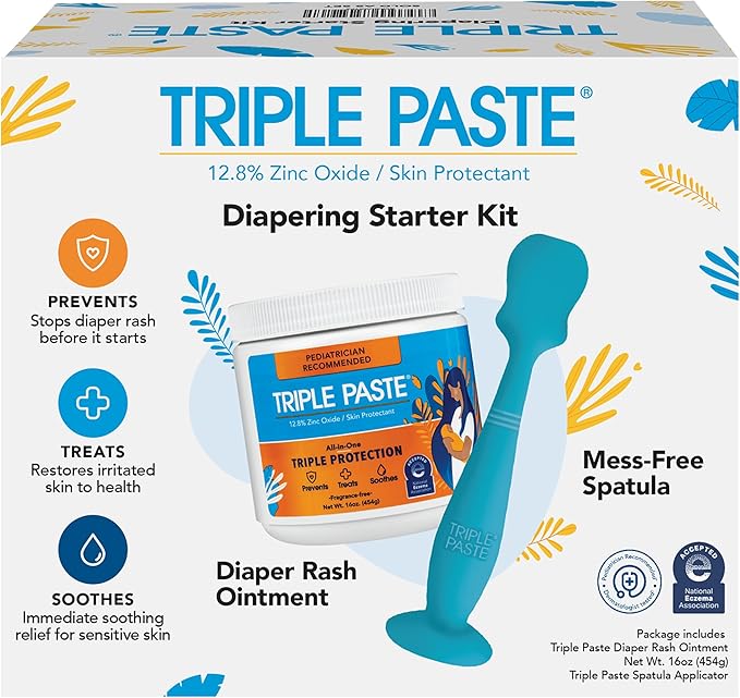 Triple Paste Diaper Rash Cream for Baby & Baby Spatula Bundle - 16 oz Zinc Oxide Ointment and Spatula Treatment, Soothe and Prevent Rash with a Pediatrician-Recommended Hypoallergenic Formula
