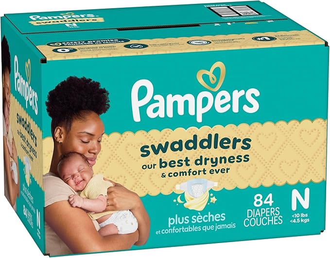 Pampers Swaddlers Diapers, Size 0 (up to 10 lbs), 84 Count, Absorbent, Keeps Baby Dry and Comfortable, Skin Safe Disposable Baby Diaper (Packaging May Vary)