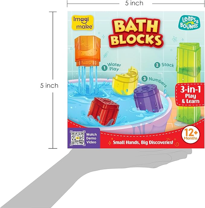 Imagimake Bath Blocks Baby Toys | Leaps & Bounds Bath Toy for Toddlers 12+ Months | Learning Toy for Toddler & Infant | 3-in-1 Play & Learn | Strain, Stack & Learn Numbers | Gift for Kids 1+ Year Old