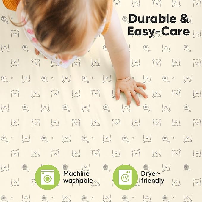 2-Pack Mini Crib Sheets Fitted - 38x26 Pack N Play Sheets for Pack and Play Mattress, Organic Cotton, Soft & Breathable Playard Bedding, Neutral Mini Toddler Bed Cover for Boys, Girls (Bumble Bear)