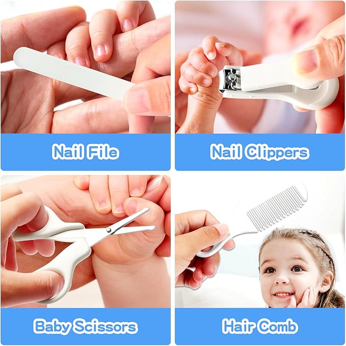Baby Grooming Kit for Boys Girls Safety Newborn Nursery Essentials Grooming Set Gift for First-time Parents, Grey White 25 in 1