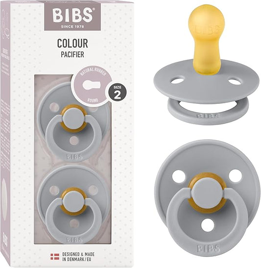 Bibs Pacifiers Color Collection, Set of 2 BPA-Free Latex Pacifiers Made in Europe, Round Nipple Baby Pacifier.