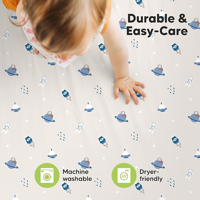 2-Pack Mini Crib Sheets Fitted - 38x26 Pack N Play Sheets for Pack and Play Mattress, Organic Cotton, Soft & Breathable Playard Bedding, Neutral Mini Toddler Bed Cover for Boys, Girls (Cosmo)