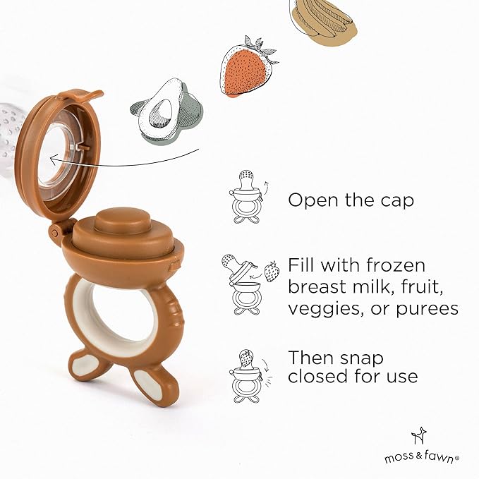 Moss and Fawn Forage Feeder - Soothing Silicone Frozen Breast Milk Popsicle & Baby Food Teething Toy, Pacifier, Fruit Feeder, & Teether - BPA, PVC & Phthalate-Free - Foliage