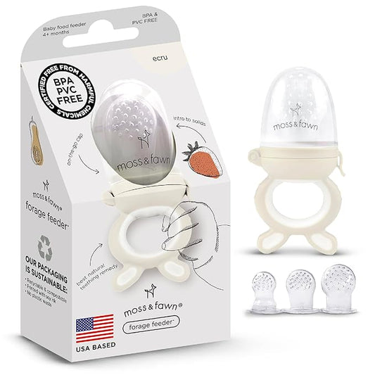 Moss and Fawn Forage Feeder - Soothing Silicone Frozen Breast Milk Popsicle & Baby Food Teething Toy, Pacifier, Fruit Feeder, & Teether - BPA, PVC & Phthalate-Free - Ecru