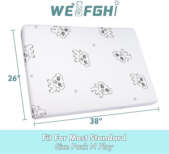 WEVFGHI Pack and Play Mattress, 38x26 Pack n Play Mattresses with Removable Washable Cover, Non-Slip & Breathable Memory Foam Playpen Mattress for Baby Toddler