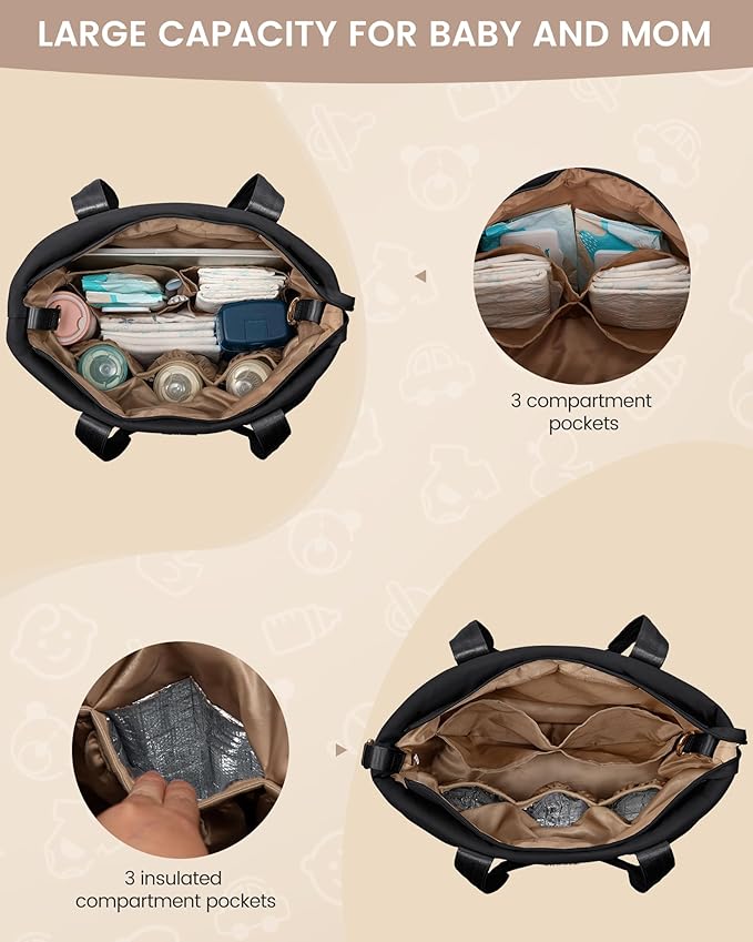 LOVEVOOK Diaper Bag Tote, 15.6inch Puffer Baby Diaper Bag Waterproof Travel Diaper Tote with Changing Pad Pacifier Case