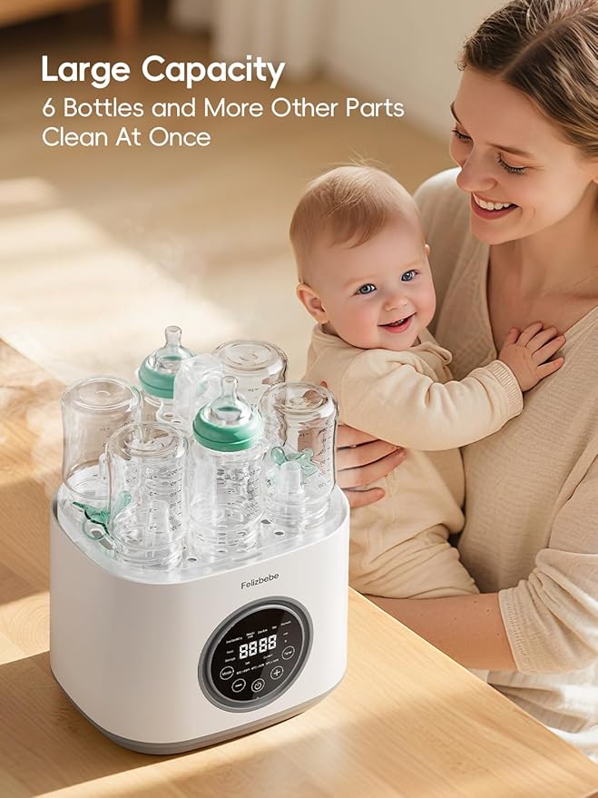 Bottle Sterilizer and Dryer, Felizbebe Large Capacity Steam Baby Bottle Sterilizer, Esterilizador de Biberones, Sterilizer for Bottles, Pacifiers, Pump Parts, Touch Screen & Auto-Off