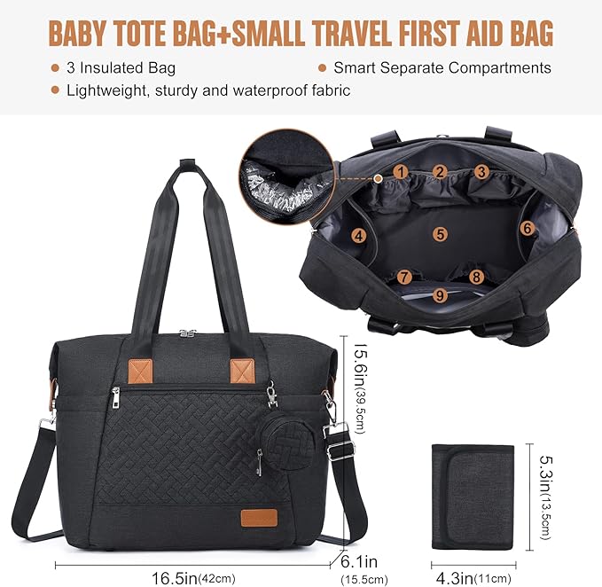 LOVEVOOK Diaper Bag Tote, Large Baby Diaper Bag Waterproof Travel Diaper Tote with Changing Pad