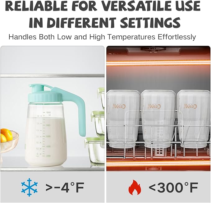 COMI 34oz Breast Milk Pitcher,No Leak Breast Milk Storage Containers for Fridge,Resistant to Heat and Cold,Wide Mouth Breastfeeding Essentials with Sealing Ring,Baby Formula Maker,Green