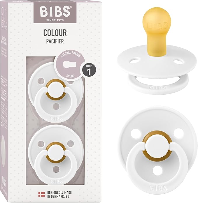 Bibs Pacifiers Color Collection, Set of 2 BPA-Free Latex Pacifiers Made in Europe, Round Nipple Baby Pacifier.