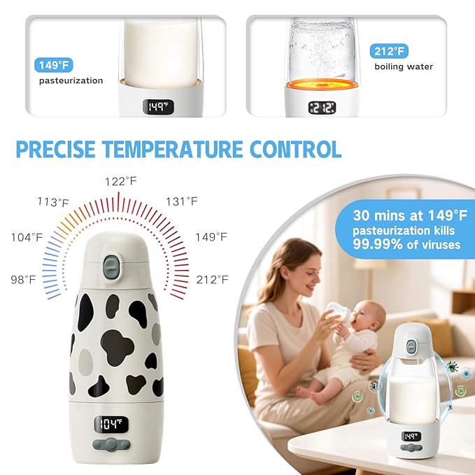 Portable Baby Bottle Warmer for Travel - Ultra-Fast Heating & Charging, 17.5oz Large Capacity, Extended Battery Life On-The-Go for Baby Essentials