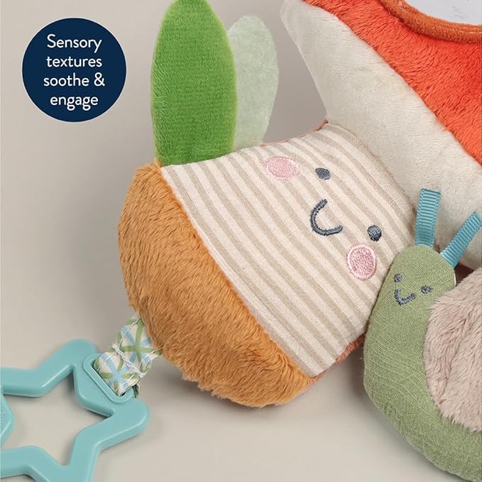 Itzy Ritzy Bitzy Traveler Car Seat & Stroller Toy for Babies – Developmental Sensory Toy Features Crinkle & Rattle Sounds & Multiple Textures –Hanging Travel Toy for On-the-Go Entertainment (Mushroom)