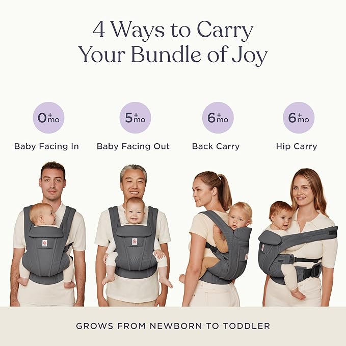 Ergobaby Omni Deluxe Baby Carrier Newborn to Toddler - Breathable Baby Carriers for Summer - All-Position Carrier with Enhanced Lumbar Support & Airflow (7-45 Pounds), Mesh, Graphite Grey