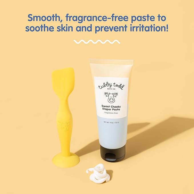 TUBBY TODD Sweet Cheeks Diaper Paste & Spatula - Diaper Rash Cream with 14% Zinc Oxide - Hypoallergenic - For Soothing and Protecting Sensitive Skin - 2 Pack, 4oz & 7.9oz