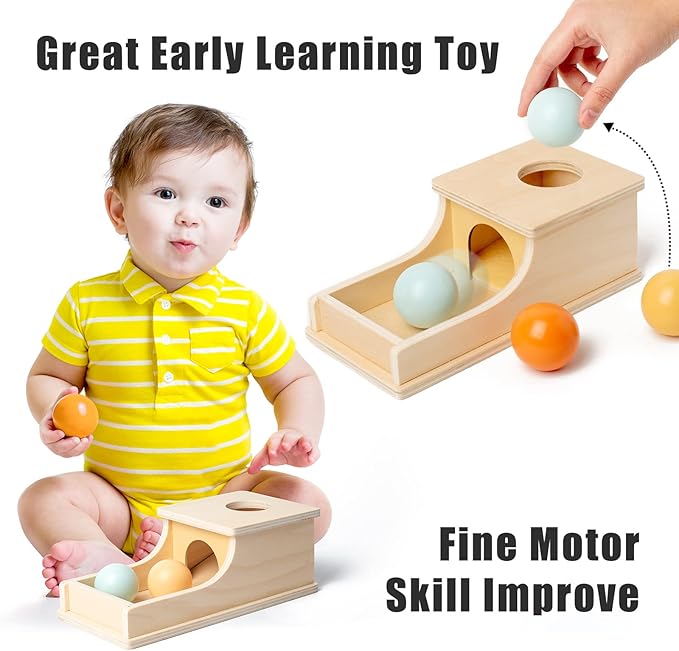Busy edition Montessori Toys Object Permanence Box Soft Sound Wooden Color Baby Ball Drop Play for 6 Month 1 2 3 Year Old Toddlers Infant Early Age Toy