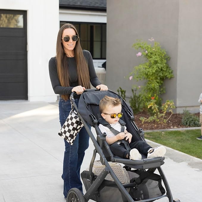 Tiny Twinkle Portable Diaper Changing Pad | Waterproof, Wipeable & Compact Baby Changing Pad for Travel | Smart Wipes Pocket & Organized Storage| Newborn Shower Gift (Black Checkers)