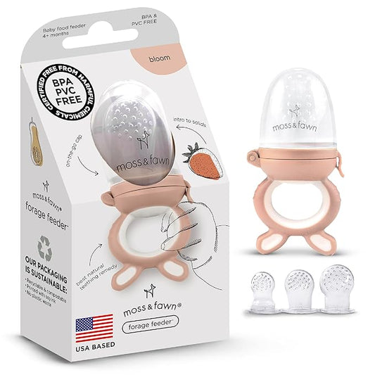 Moss and Fawn Forage Feeder - Soothing Silicone Frozen Breast Milk Popsicle & Baby Food Teething Toy, Pacifier, Fruit Feeder, & Teether - BPA, PVC & Phthalate-Free - Bloom