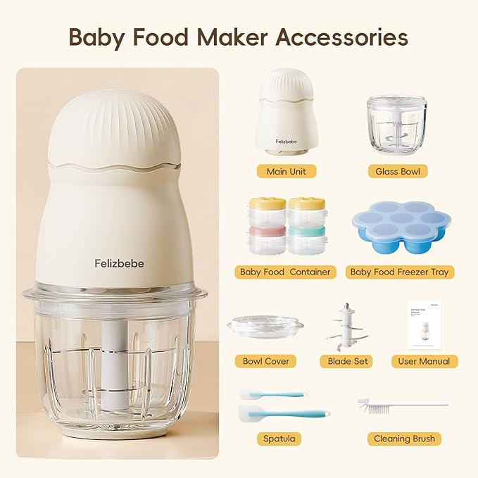 Baby Food Maker, Small Baby Food Processor Set, Fruit, Vegatable, Meat, 10oz Baby Food Maker & Puree Blender with Baby Containers, Food Freezer Tray, Silicone Spoons, Spatula