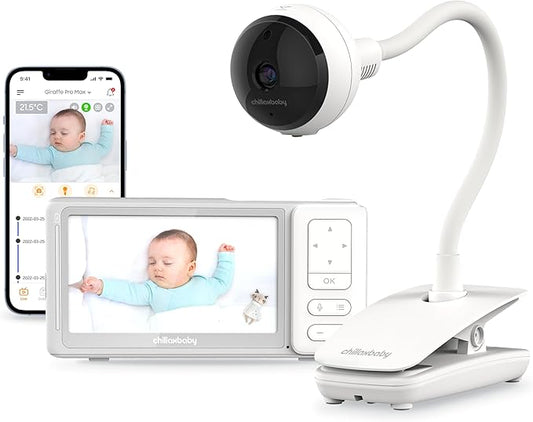 CHILLAX Giraffe Pro Max Baby Monitor, 1080p Full HD Camera with 5” 720p Screen, Privacy Mode, Flexible Gooseneck, Auto-Dimming LED, Two-Way Talk, and Night Vision, Video with Camera and Audio