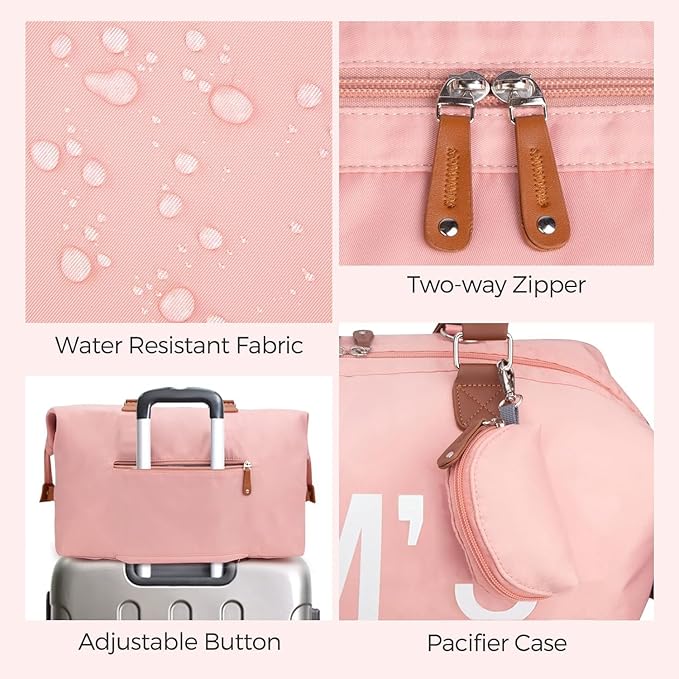 printe Large Diaper Bag Tote with Changing Pad, 2 Organized Pouches, Mom's Bag for Hospital with Pacifier Case, Straps, Stroller Hook, Hospital Weekender Travel Pink Baby Diaper Tote Bag